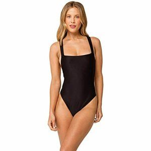 RVCA Women's Bodega ONE Piece Swimsuit Textured Low Back Wide Straps Black Large